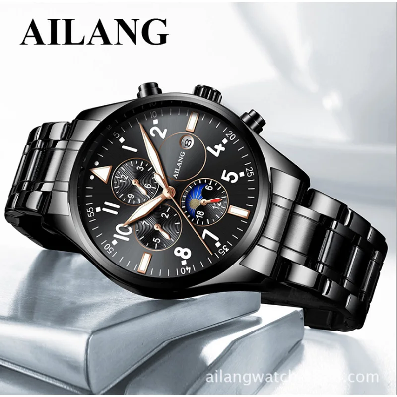 

2021 New Authentic Ai Lang Swiss Men's Luminous Fashion Mechanical Leather Stainless Steel Strap Multi-purpose Waterproof Watch