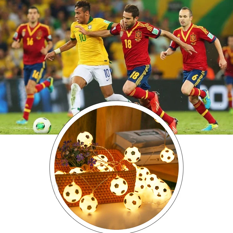 LED Football String Lights Battery Power Waterproof Soccer Ball Night Light Outdoor Camping Bedroom Bar Decor Lamp Garlands | Лампы и