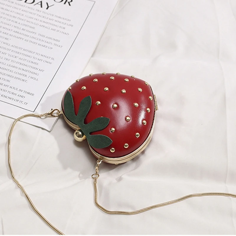 

50LD Strawberry Coin Purse Crossbody Chain Bag Cute Handbag Shoulder Bags PU Phone Wallet