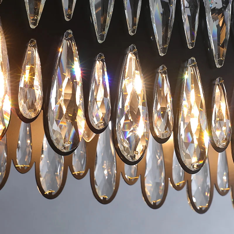 

New Luxury Rectangle Crystal Black Chandelier Lighting For Dining Room LED Bulbs Light Fixtures Home Decoration Hanging Lamps