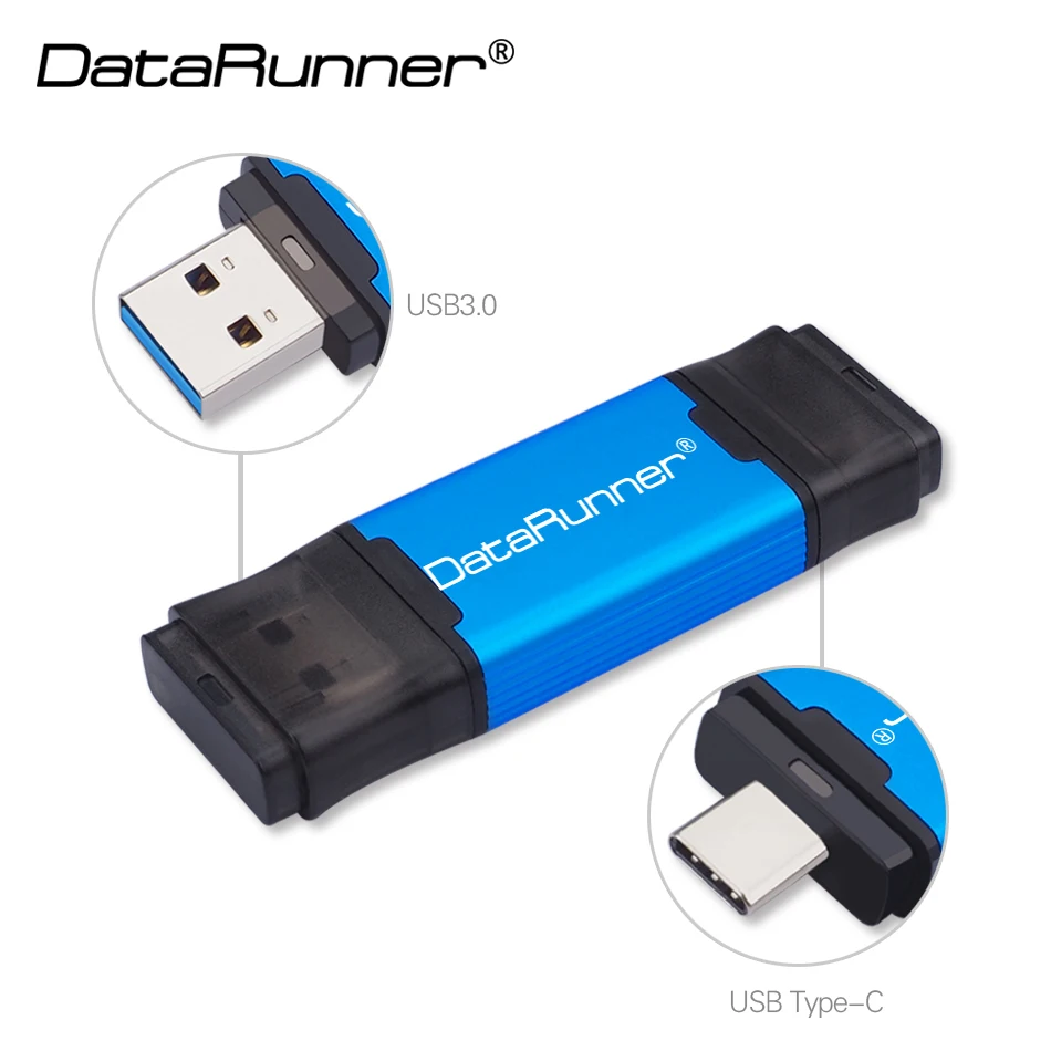 Синий USB флеш-накопитель DataRunner type C, USB флешка, 3,0, 512 ГБ, 256 ГБ, 128 ГБ, 64 ГБ, 32 ГБ, внешний накопитель, флешка для type-C/PC - Цвет: Синий