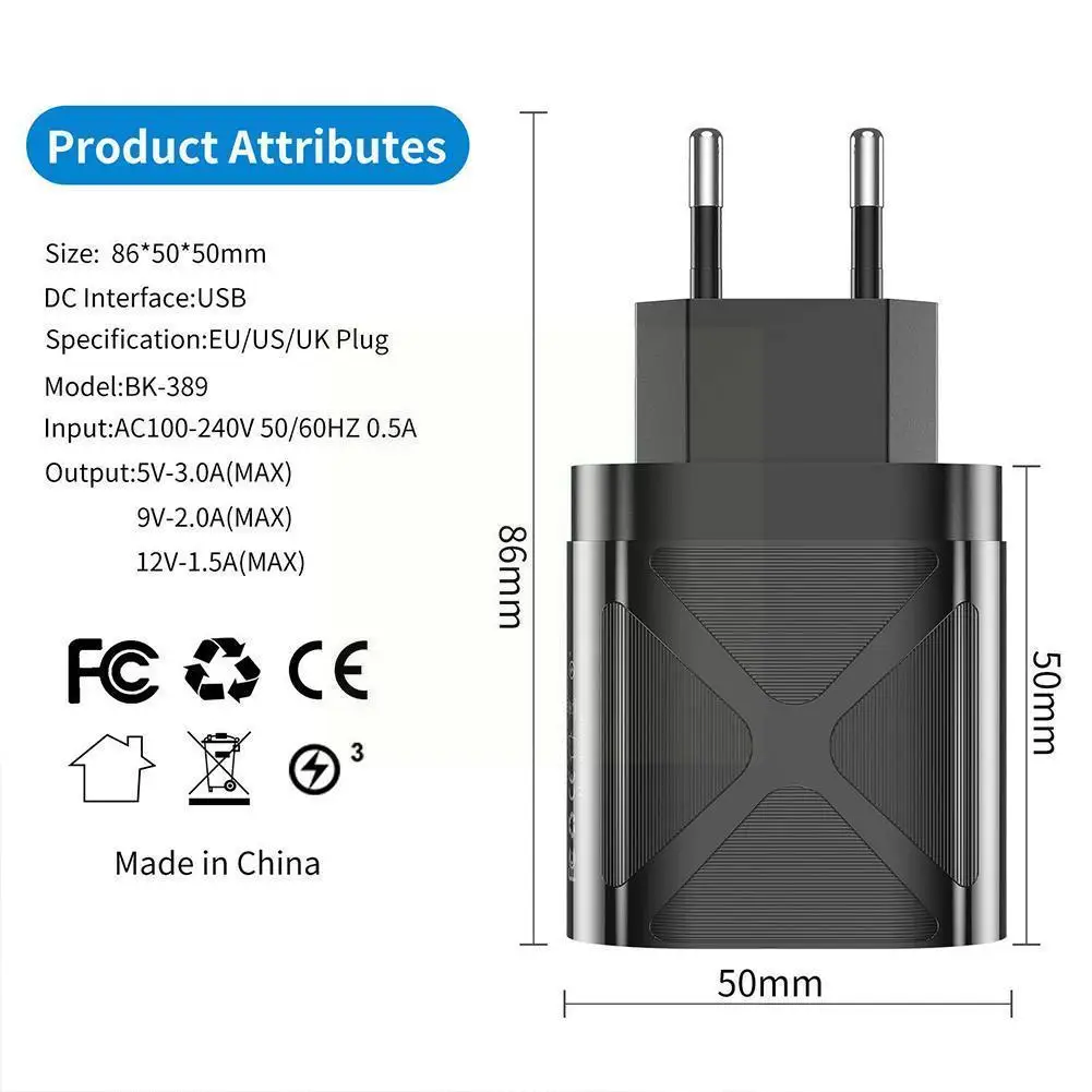 

EU /USPlug Charger Adapter Hub Wall Charger Power Adapter Charger Wall Charging Phone Digital Fast Display S8J6