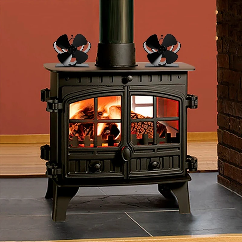 

4 Blades Fireplace Fan Stove Fan Heated Fan Heat Powered Eco Fan - Black