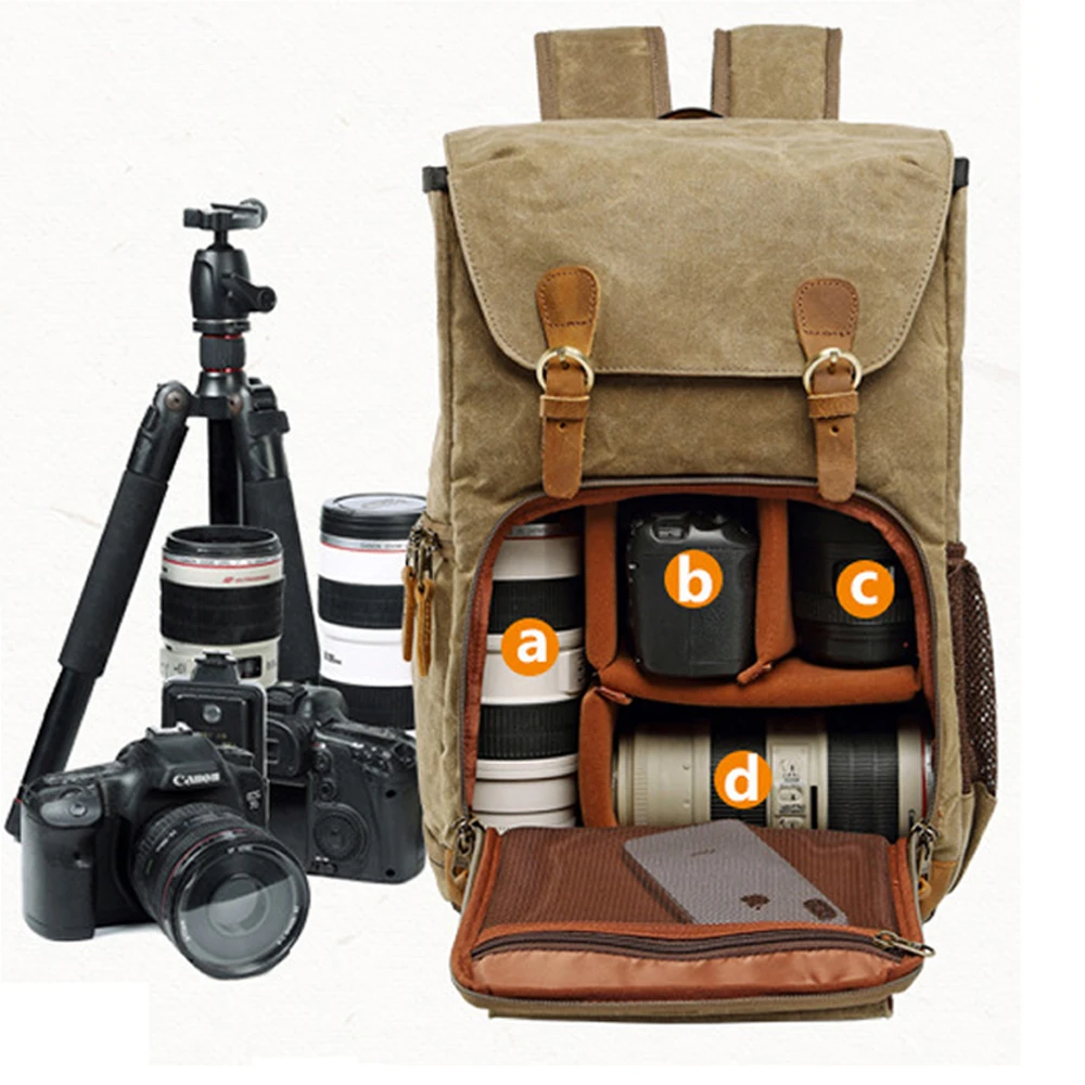 camera leather backpack canvas dslr slr camera case bag travel laptop backpack waterproof shoulder photographer rucksack free global shipping