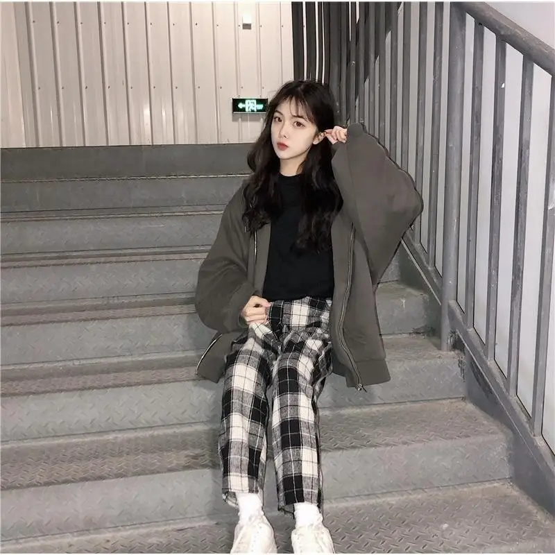 

2021 Harajuku Plaid Pants for Women Trousers Streetwear Woman Harem Pants Autumn Ladies Causal Pants Plus Size