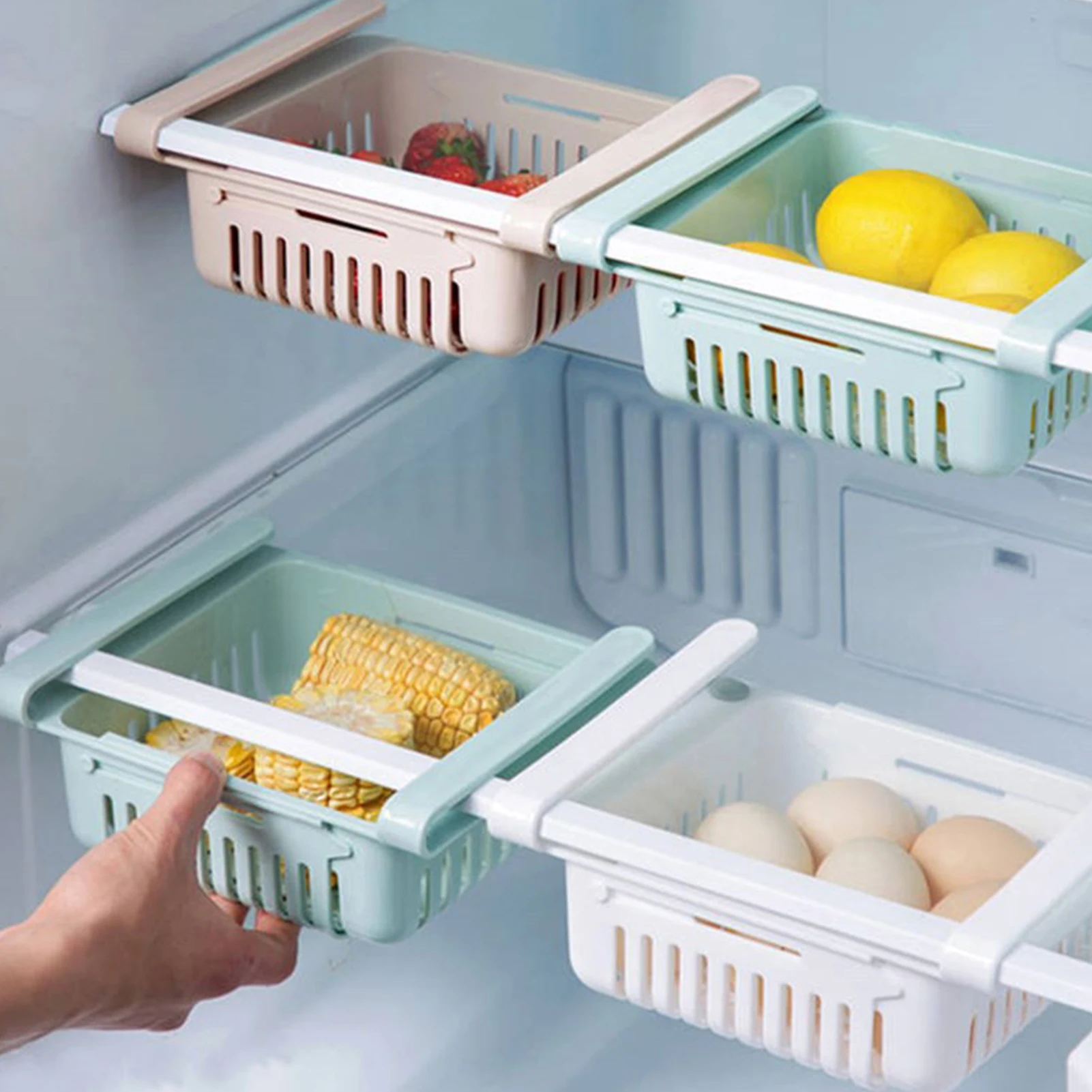 

4 Colors Refrigerator Drawer Storage Box Retractable Kitchen Organizer Fruit Vegetables Eggs Fresh-Keeping Box Home Organizer