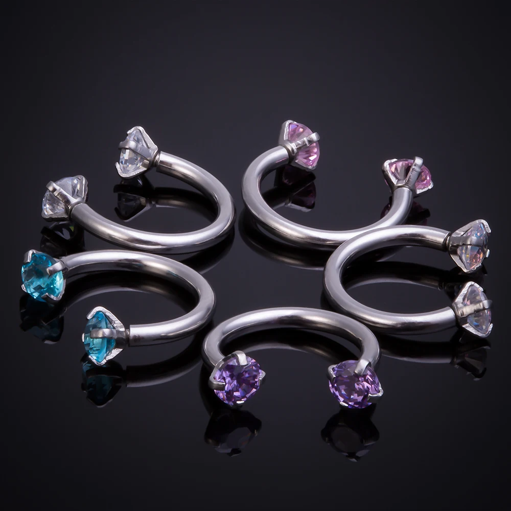 1pc Cubic Zirconia Nose Ring Septum Labret Eyebrow Helix Stud for Women Men 16g Steel Horseshoe Hoop BCR Body Piercing Jewelry