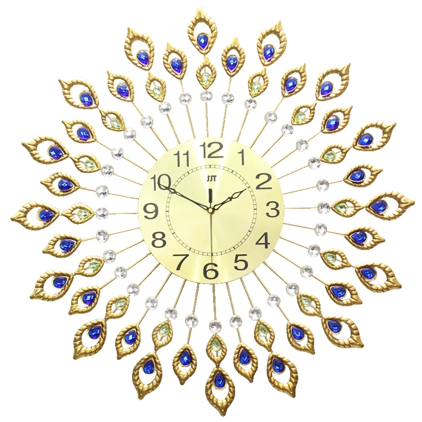 Пасторальный домашний декор настенные часы золотые с павлиньими перьями