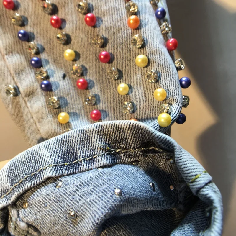 

High-end Color Beaded Jeans 2021 Spring/Autumn High Waist Slim Stretch Ankle-length Pants Fashion High Street Women Denim Jeans