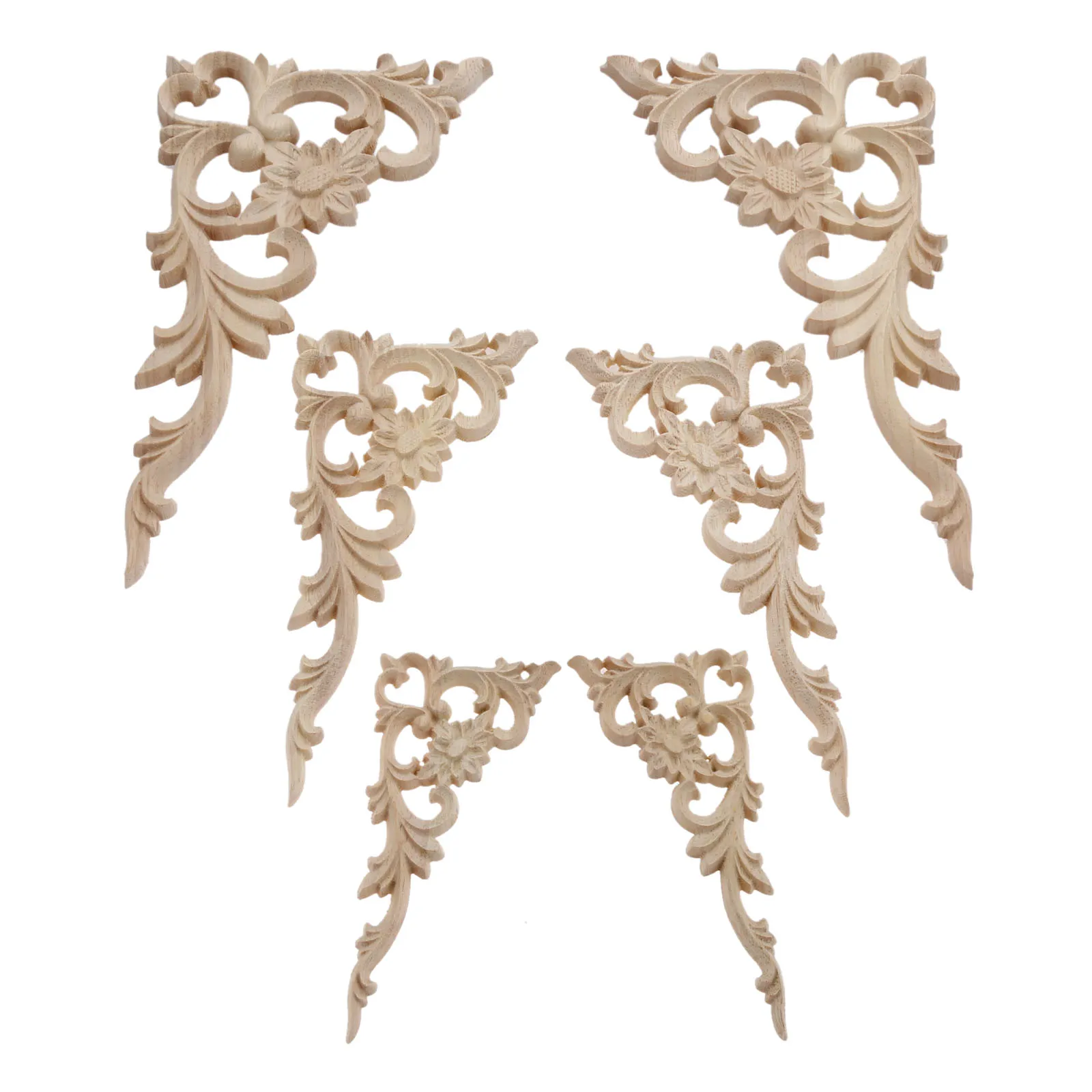 

2 шт./1 пара Винтаж Неокрашенная древесина Резные углу накладка аппликация, рама фон настенный домашний шкаф для мебели двери декор рукодели...