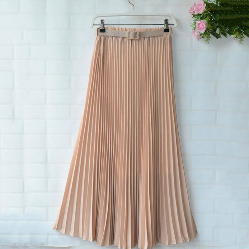 

Fashion Women Skirts with Belt High Waist Chiffon Pleated Long Skirts For Women Daily Office Skirts