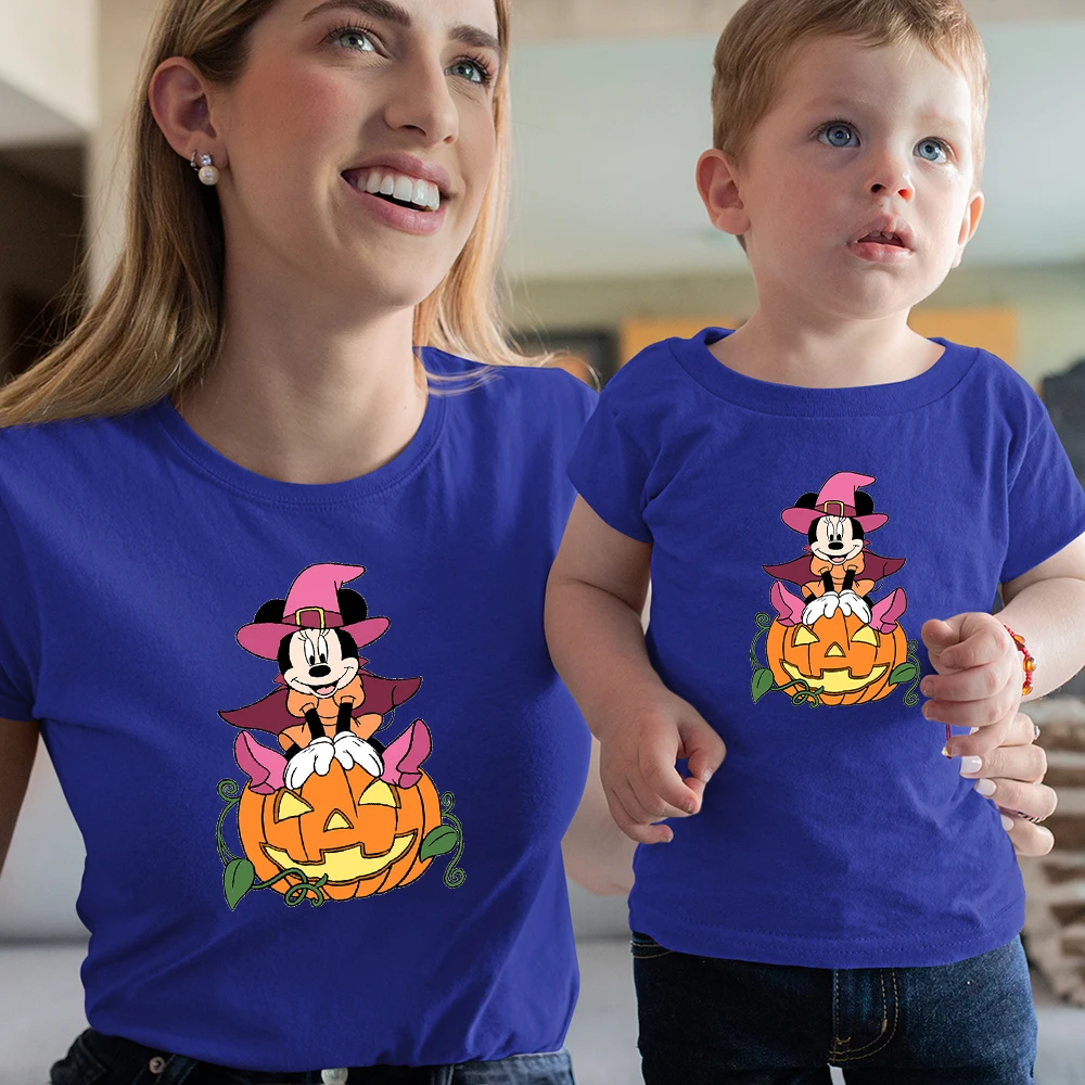 

Disney Creative Halloween Pumpkin T-shirt Family Look Mom And Baby Dress Disney Minnie Mouse Design Print Anime Tshirt