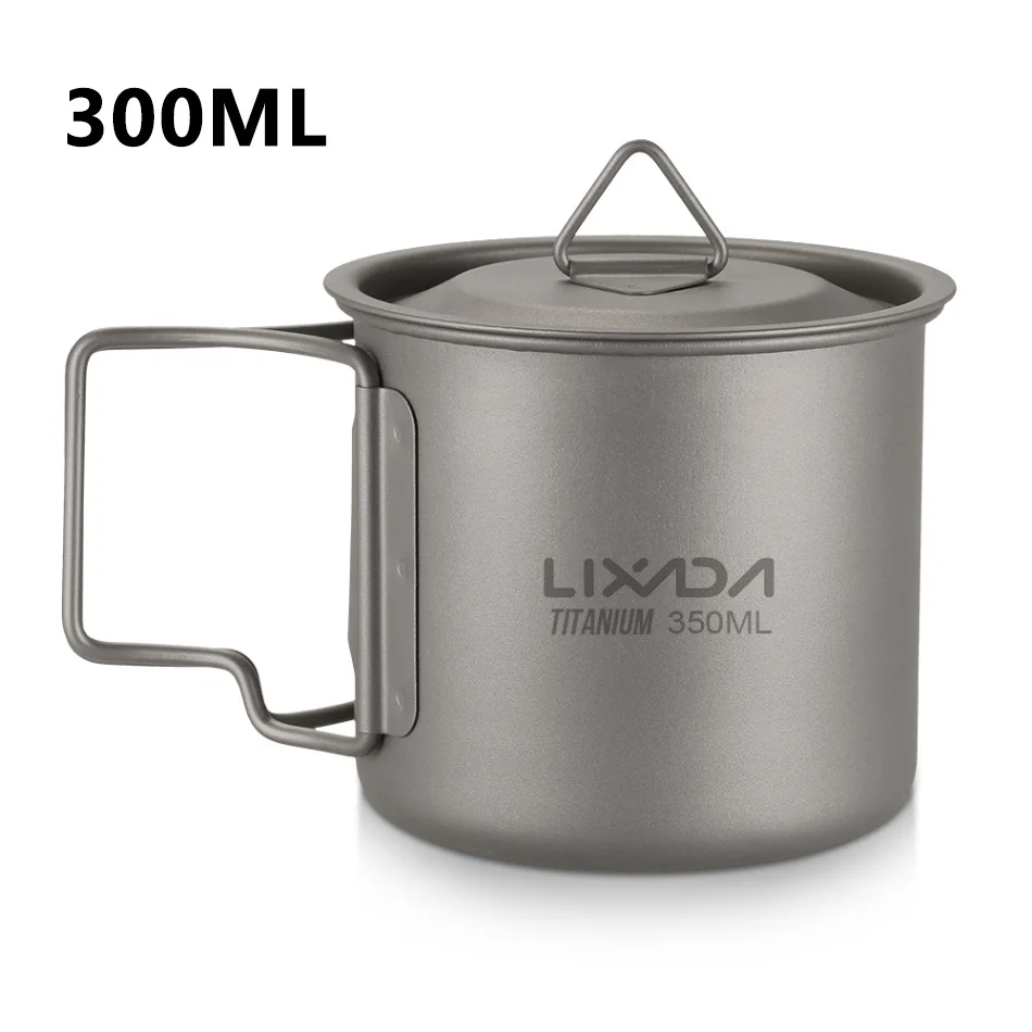 Lixada 300 мл-750 мл Ультралегкая титановая чашка, портативная походная чашка для пикника, чашка для воды, кружка для кофе, чая со складной ручкой - Цвет: 350ml