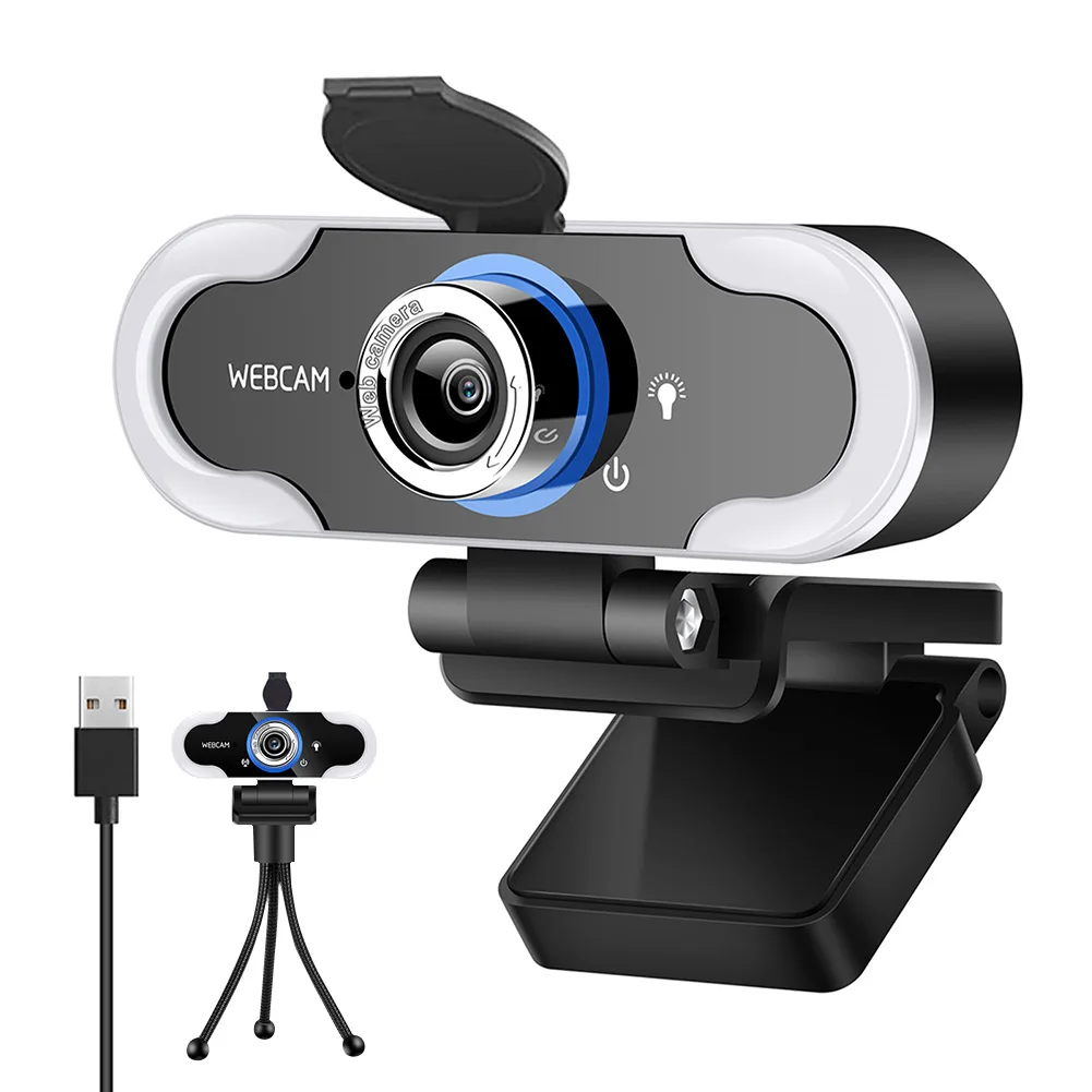 

1080P HD Webcam Accessories Plug And Play Computer Fill Light Online Classes Recording With Privacy Cover Tripod Built-in Mic