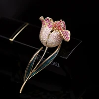 elegant tulip brooch 2022 new fashion flower corsage gold plated jewelry zirconia dripping oil brooches pins forwomen