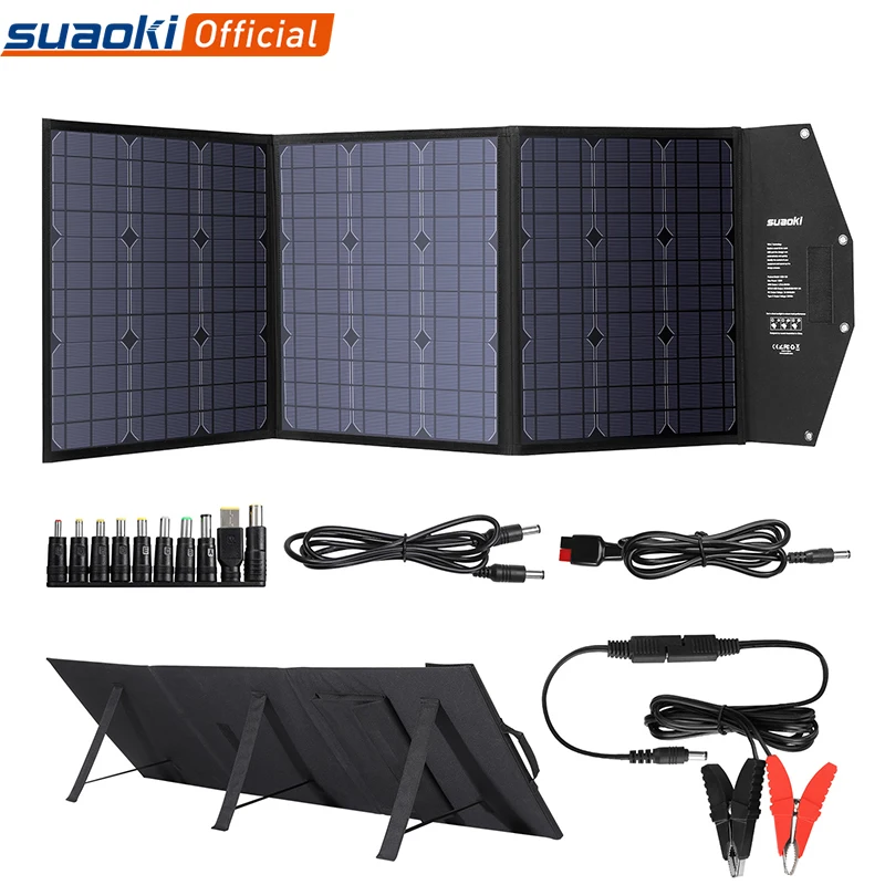 Suaoki-cargador Solar portátil y plegable, Panel Solar de gran potencia, células solares monocristalinas para teléfono, cámara y tableta, 120W