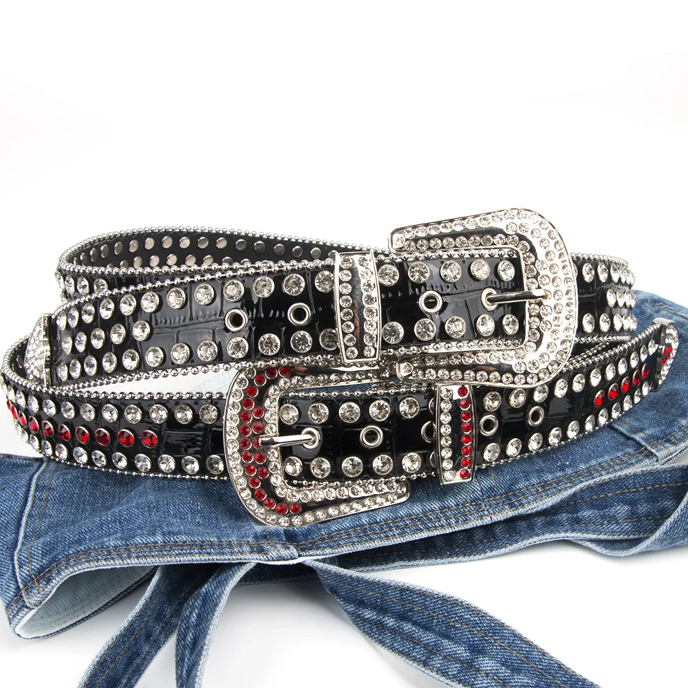 PU Leather Cowgirl Cowboy Rhinestone Strass Stud pung belts Luxury Silver bead chain bling ceinture crystal strap waistband