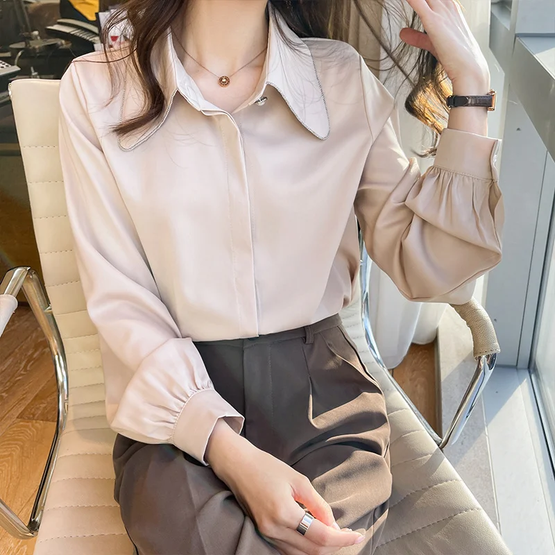 Новинка изящная и модная рубашка с длинными рукавами драпировкой из сатина