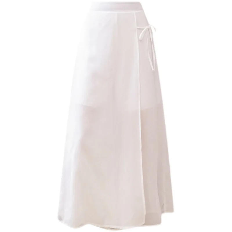 

Chiffon Black White Pants Women's 2021 Summer Elastic Waist Wide Leg Pants Female Loose Drape Calf-length Wide Leg Skirt Pants