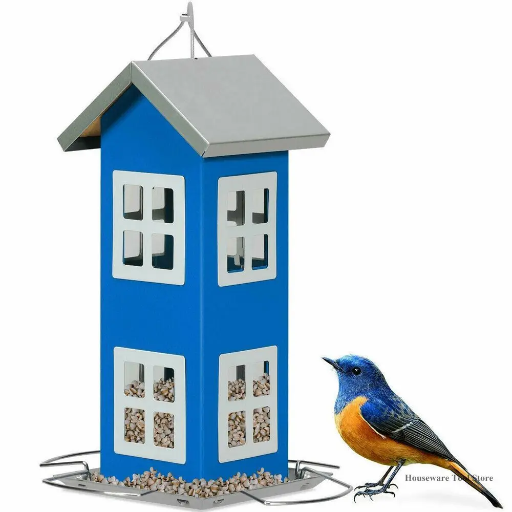 

Blue Wild Bird House Feeder Garden Nut Fall Ball Seed Tray Feeding Garden Yard