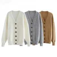 2021 winter white cardigan sweater womens single breasted knitted jacket coat fashion oversized sweater