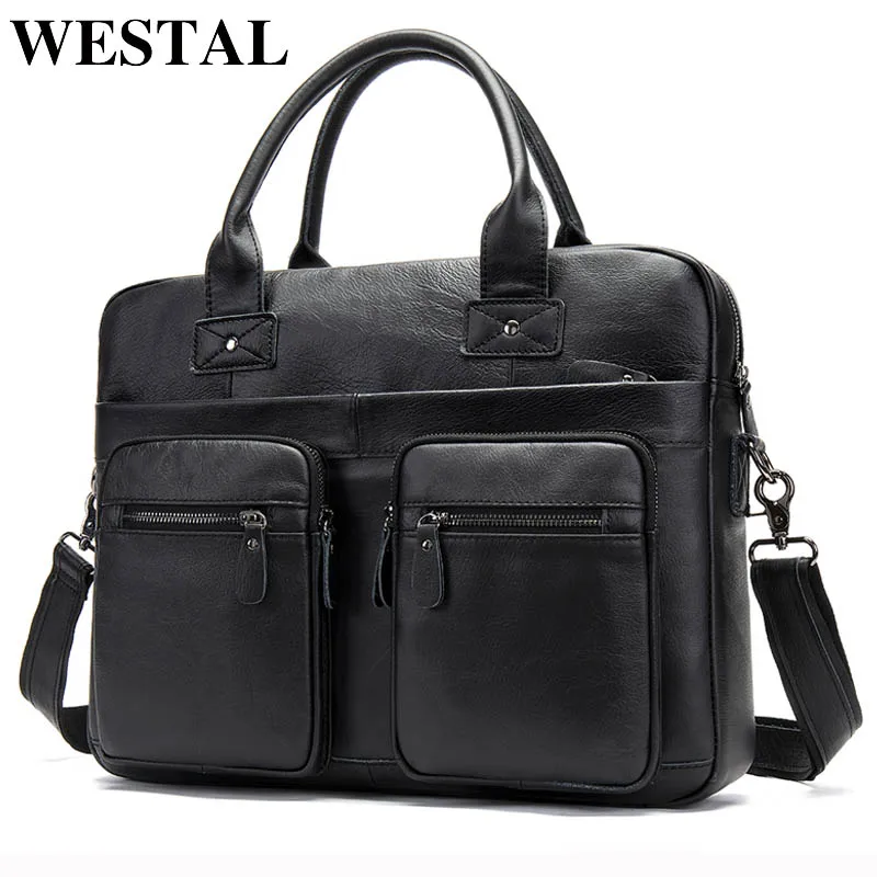 

WESTAL men's genuine leather bag men's briefcase office bags for men porte document leather laptop bag men business handbag 8380