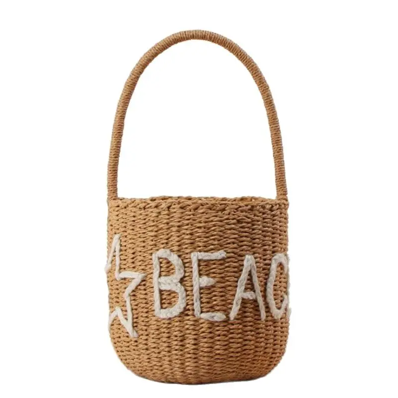 

2021 Handmade Bucket Shoulder Bags Straw Beach Holiday Bags Letters Travel Bags Summer Tote For Girls Drop Shipping MN971