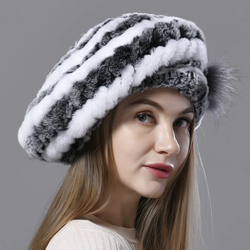 Женские береты зимние теплые вязаные женские из натурального искусственного