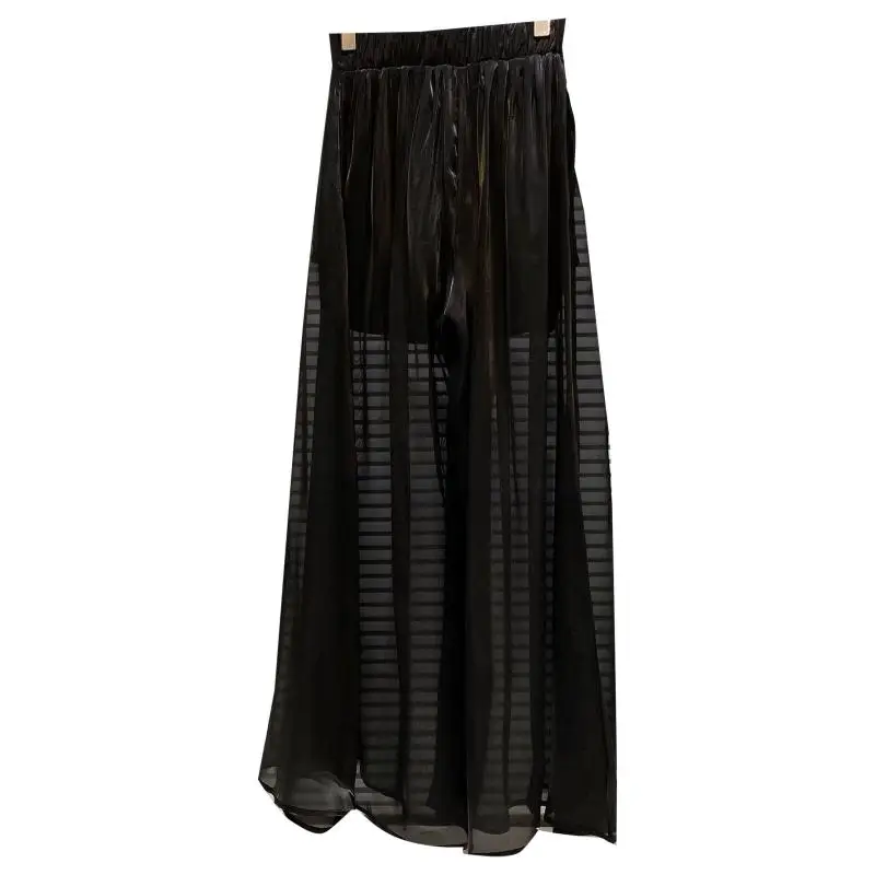 

Glass Silk Solid Elastic Waist Long Skirt Pants Women 2021 Summer New Fairy Air Drop Pants Wide Leg Pants