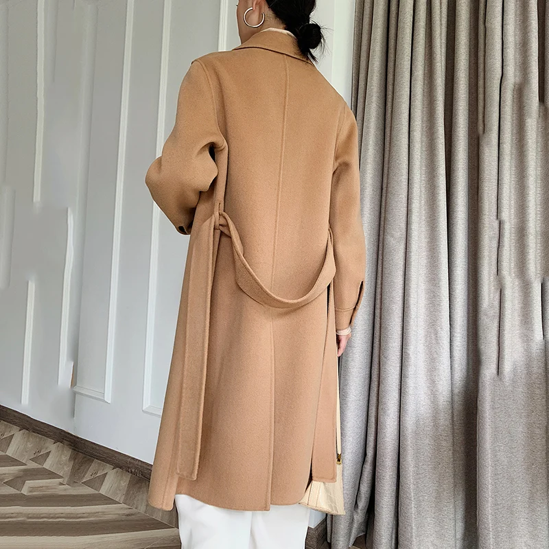 Женское двубортное кашемировое пальто осенне-зимнее шерстяное модная Свободная