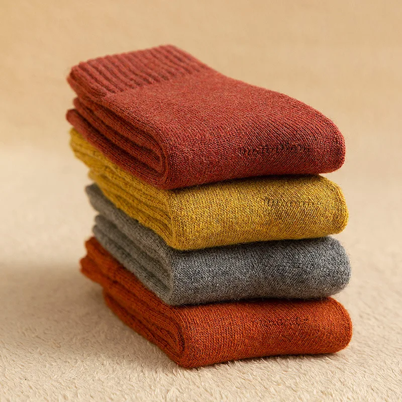 1 пара зимние однотонные утепленные махровые носки женские в стиле Харадзюку