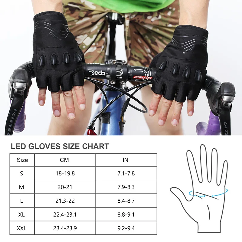 

Savior LED Cycling Gloves Flashlight Luminous Breathable Half Finger Summer Fingerless MTB Mountain Bicycle Gloves Men Women