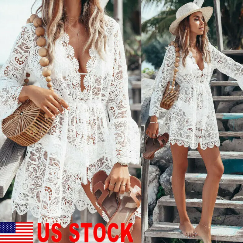 Кружевное цветочное вязаное мини-платье накидка на бикини сексуальное женское