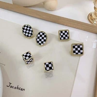 xiaoboacc women earrings korean fashion black white checkerboard geometric stud earrings wholesale