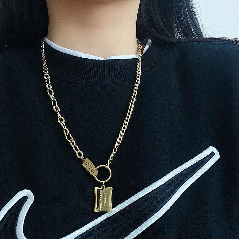 

Whole Body Titanium Steel Necklace Stacked Hip-hop Sweater Chain Ins Men and Women with The Same Letter Tide Brand Necklace