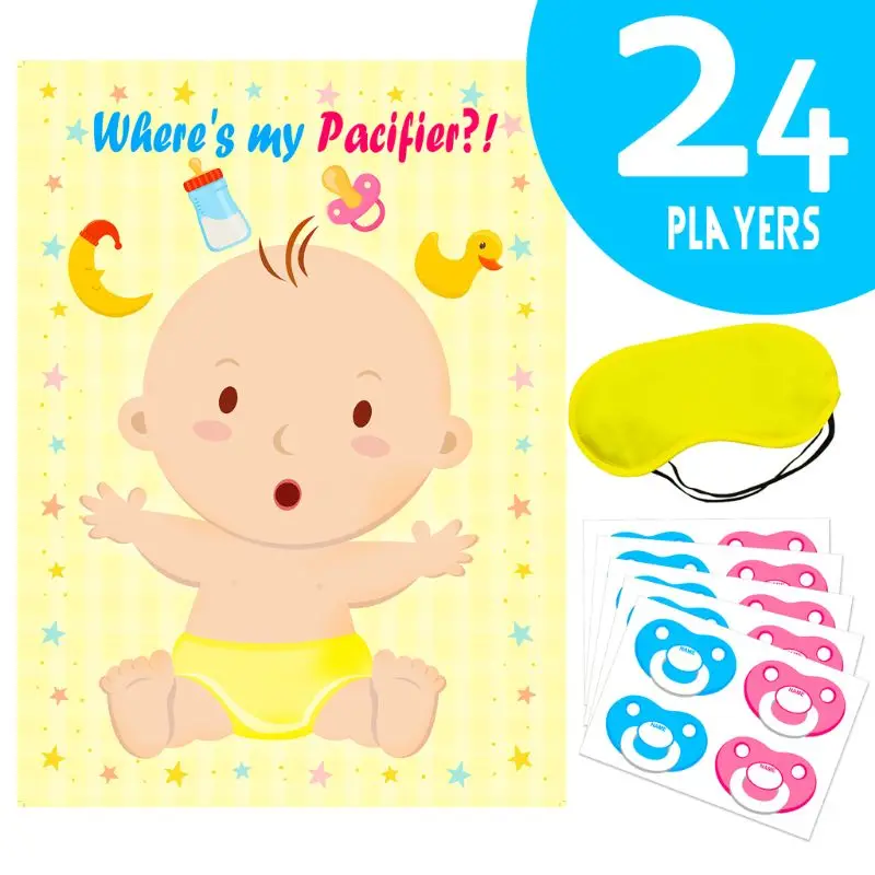 Pin The Pacifier on The Baby Game - Baby Shower Party Favors and Game - Pin The Dummy on The Baby Game