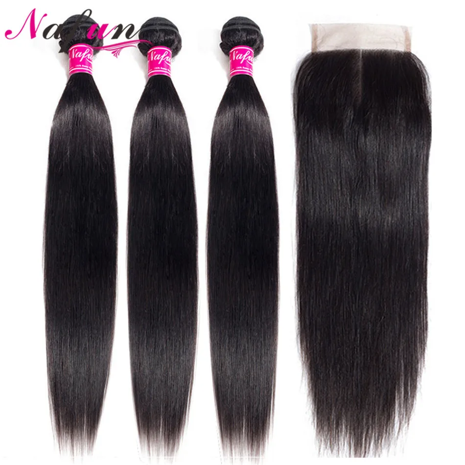 Перуанские волосы NAFUN 3 пучка с закрытыми волосами натуральный цвет прямые