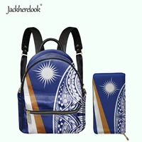 jackherelook fashion island kwajalein flag polynesian print womens luxury pu mini backpack wallet 2pcsset girls small schoolbag