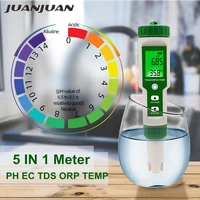 5 in 1 digital ph meter tds orp ec temperature tester conductivity water filter purity pen with backlight 50off