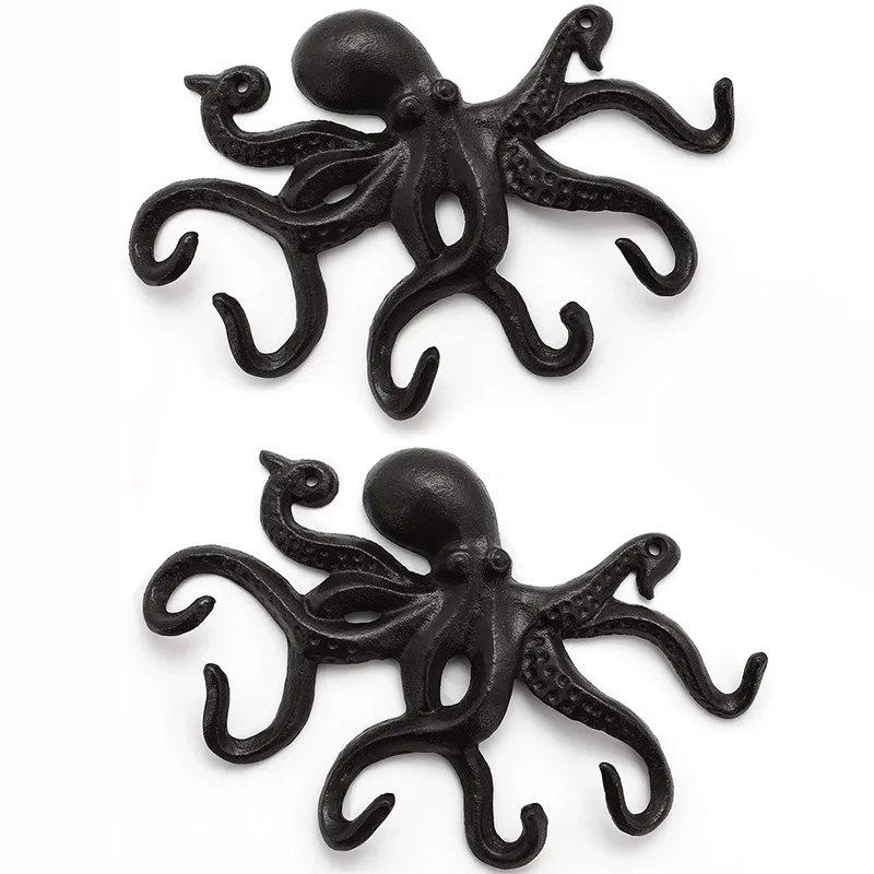 Hook/Coat Hooks Rustic Decorative Wall Mounted Cast Iron Key Holder Decor with 8 Tentacles Set of 2 Brown | Дом и сад