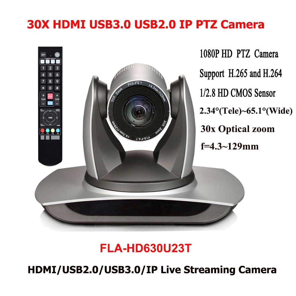 

Online Chat 30x Optical Zoom USB 2.0 USB 3.0 IP HDMI Video Conference Camera Support for PelcoD Onvif Visca Protocols