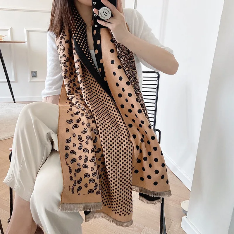 

2021 Luxury Cashmere Winter Scarf Women Thick Pashmina Dot Paisley Scarves Thick Blanket Female Hijab Bufanda Stoles Shawl Wrap