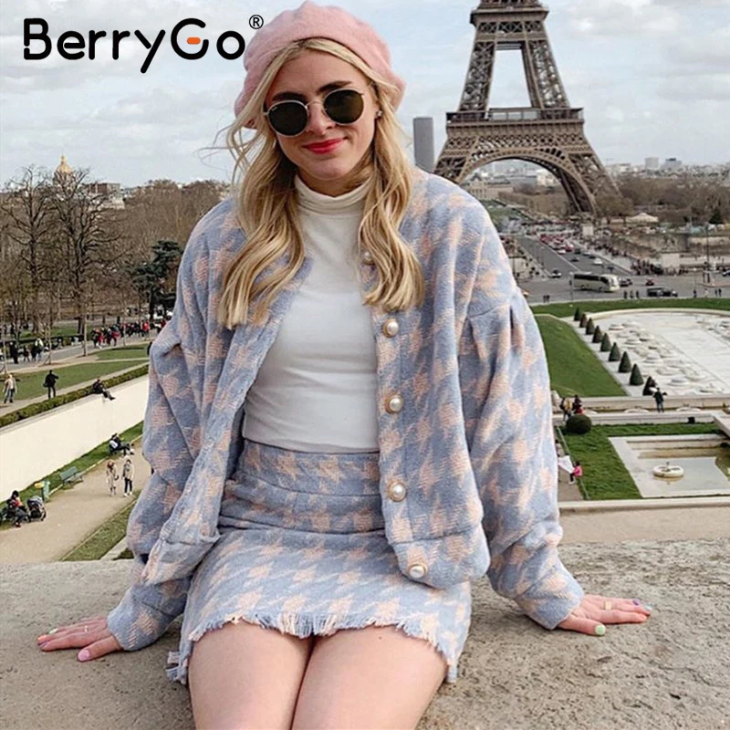 BerryGo модная уличная одежда клетчатое платье для женщин шикарное Осень-зима синее