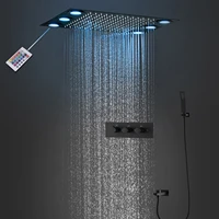 bathroom matt black led shower set thermostatic valve mixer diverter ceiling rainfall showerhead faucets