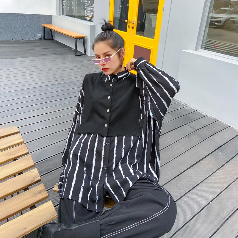 Женский комплект из двух предметов QING MO винтажная блузка в полоску и Трикотажный