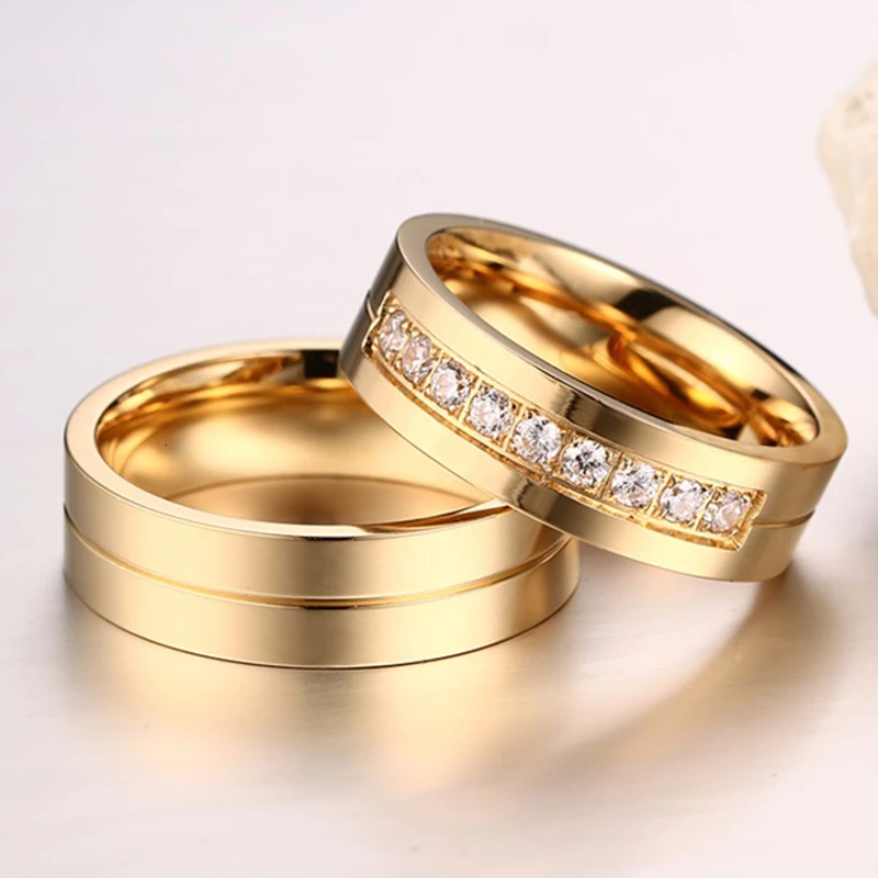 Фото Vnox золото-цвет Обручальные кольца кольцо для Для женщин Для мужчин ювелирные изделия 6 мм Нержавеющая сталь Обручение кольцо США Размеры 5 д... №4