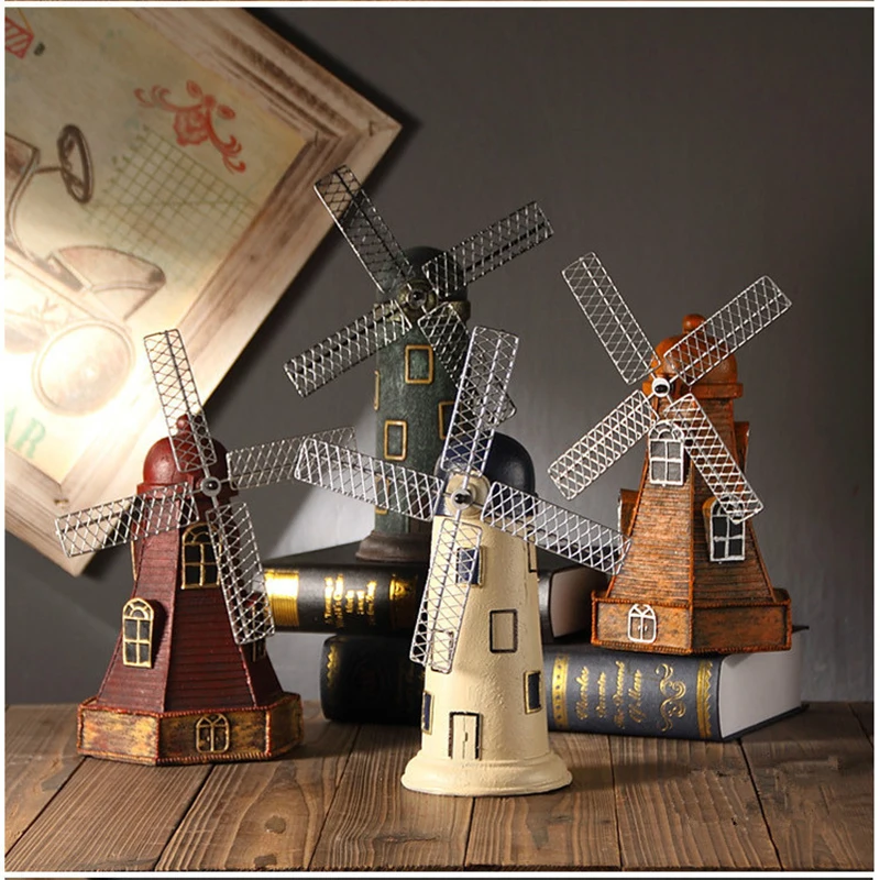 

4 Colors Vintage Resin Windmill Ornaments Piggy Bank Dutch windmill Home Decor Ornaments Europe Models Gifts Furnishing Articles