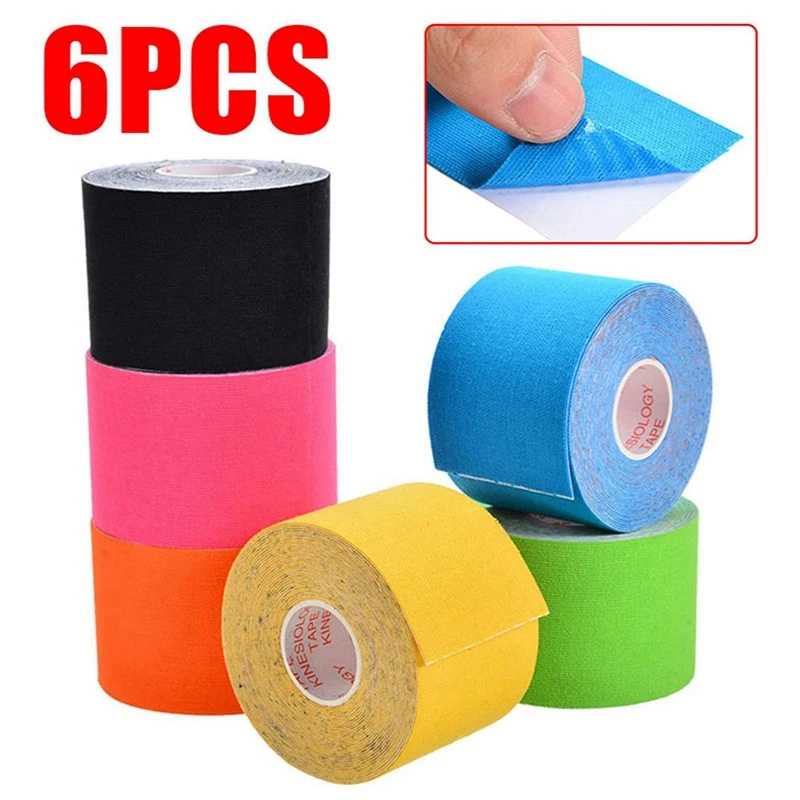 

6 Rolls/set Kinesiology Tape Athletic Recovery Elastic Tape Kneepad Muscle Pain Relief Knee Pads Support for Gym Fitness Bandage