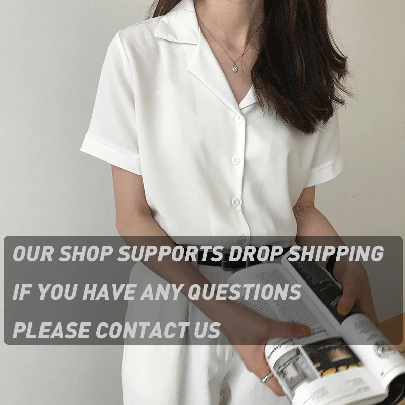 

2020 Summer Blouse Shirt For Women Fashion Short Sleeve V Neck Casual Office Lady White Shirts Tops Japan Korean Style #35