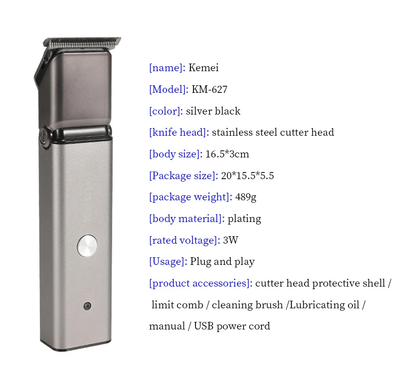 Kemei-627 Профессиональный baldheed машинка для стрижки волос шнур для мужчин беспроводной Перезаряжаемый триммер для волос стрижка усов триммер